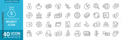 Collection of money icons. Finance, savings, transfer, payment. Vector design template EPS 10.