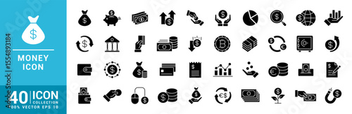 Collection of money icons. Finance, savings, transfer, payment. Vector design template EPS 10.