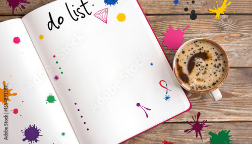 Open notebook with blank 'To-Do List' page and coffee cup on table  