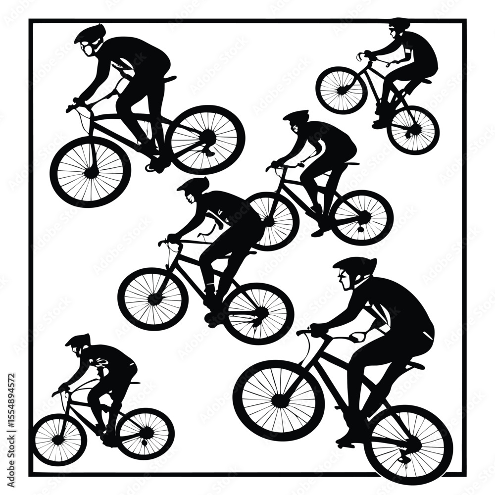 Obraz premium black-silhouette-vector-of-bicycles---riders--whit