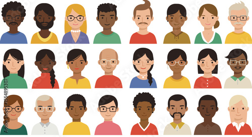 Diverse people portraits lineup vector illustration for character design and profile concepts