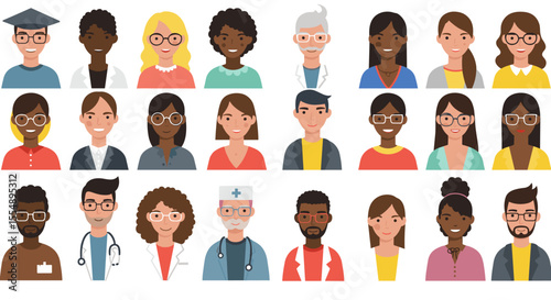 Diverse professions portrait vector illustration for design projects with flat style