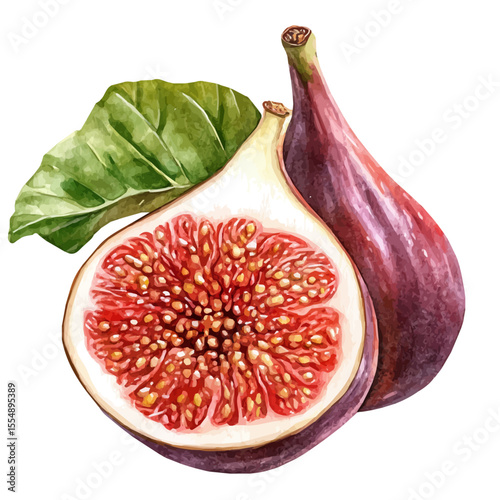 Figs Slice, watercolor painting vector, isolated on a white background.