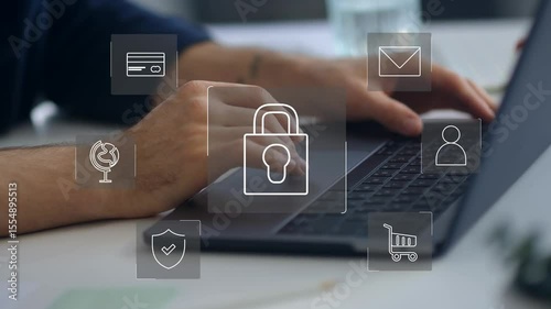 data protection and cybersecurity concept, internet network security online with padlock icon