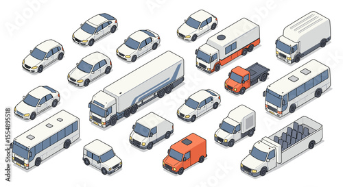 Isometric vehicle collection vector illustration for design and print