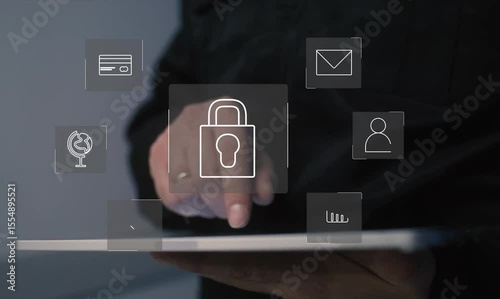 data protection and cybersecurity concept, internet network security online with padlock icon