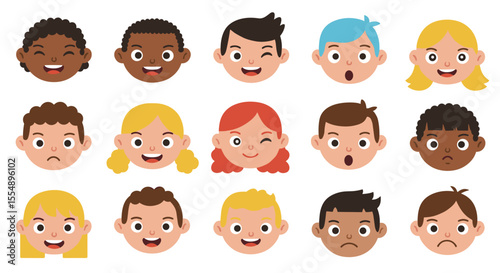 Diverse expressions vector illustration for children’s emotions concept in flat style