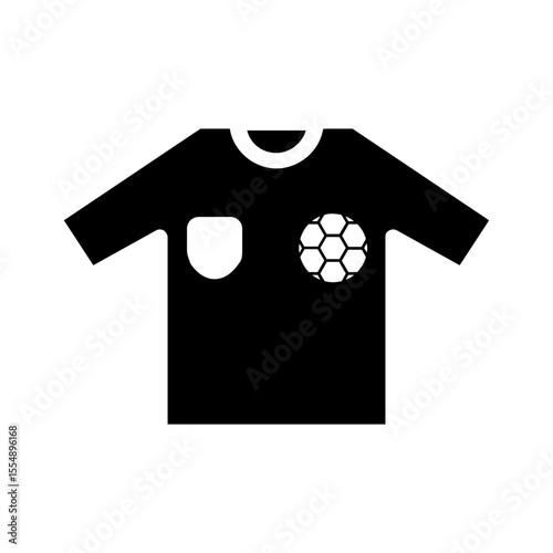 Black silhouette icon of a soccer jersey featuring a hexagonal soccer ball symbol and a small chest patch.