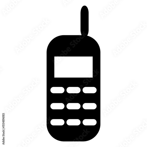 Black silhouette icon of a vintage mobile phone with antenna, featuring a keypad and screen