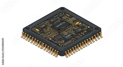 Isometric computer chip vector illustration for technology design