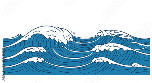 Ocean waves vector illustration for nautical themed designs in line art style