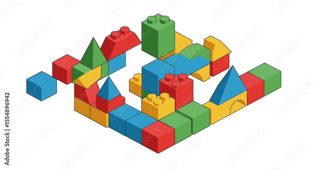 Obraz premium Geometric building blocks vector illustration for educational design in isometric style
