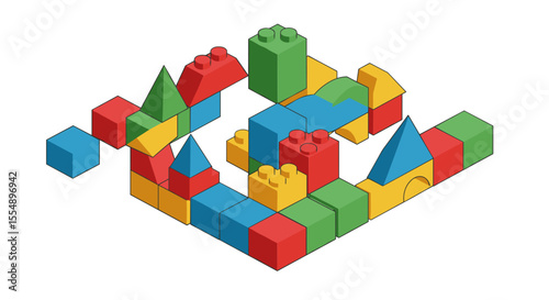 Geometric building blocks vector illustration for educational design in isometric style