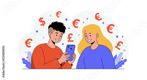Currency exchange concept vector illustration for online financial services and apps in flat style