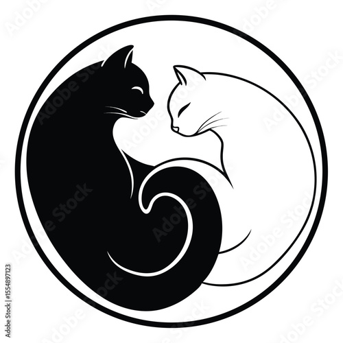 Yin-Yang Cats A Curled Silhouette Illustration
