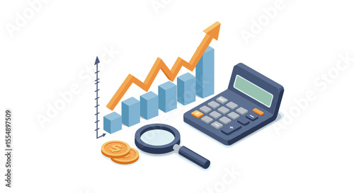 Financial growth vector illustration: business analytics tools for design, print, poster in isometric style
