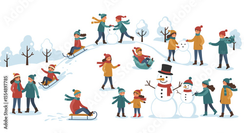 Winter fun activities vector illustration for holiday season design in flat style