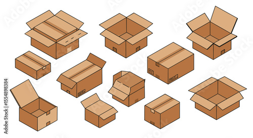 Cardboard boxes in various forms vector illustration for packaging design