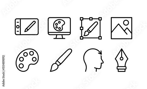 Minimalist art and design icons featuring tools and creative elements