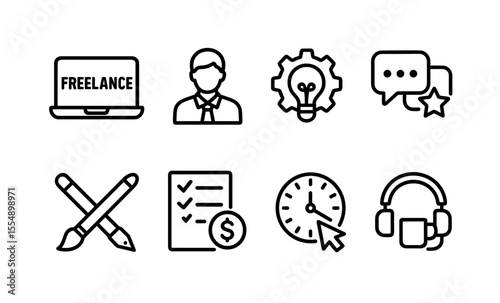 Creative freelance icons: tools for remote work and innovation