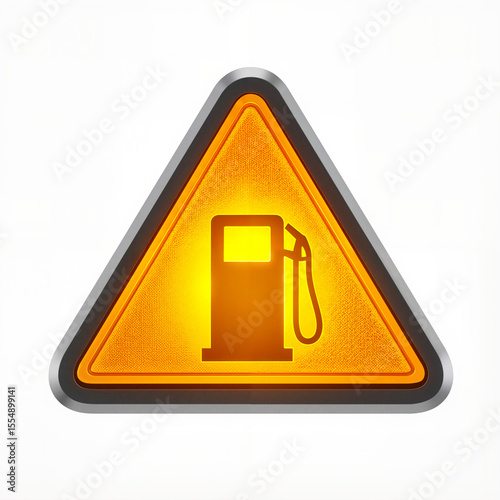 Empty gas tank warning light on white background, fuel alert icon