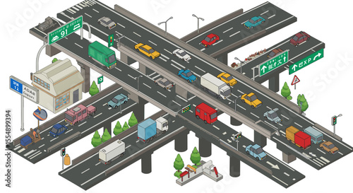 Isometric urban traffic vector illustration for city design
