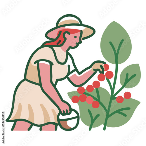 Young Woman Harvesting Berries in Summer for Recipe Blogs, Jam Videos, Gardening Websites, and Seasonal Articles  