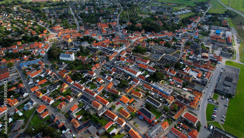 Fototapeta Naklejka Na Ścianę i Meble -  Arial view of the old town of the coast city Nibe in Denmark on a sunny spring day