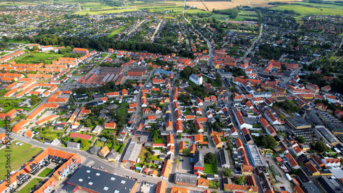 Fototapeta Naklejka Na Ścianę i Meble -  Arial view of the old town of the coast city Nibe in Denmark on a sunny spring day