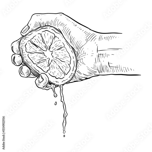 hand squeezing orange vector line art hand drawn illustration