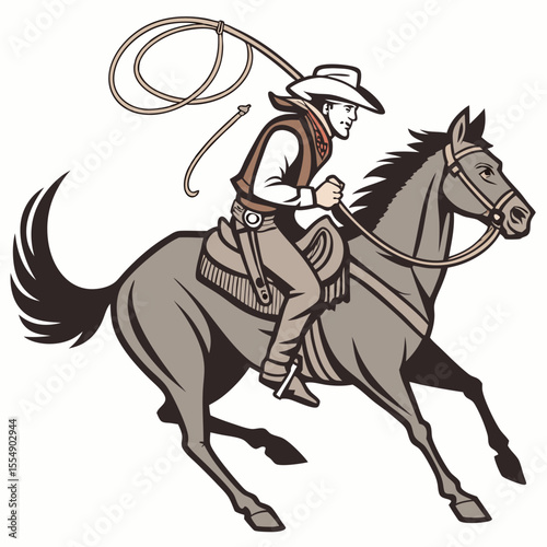 Cowboy lassoing while riding a horse western