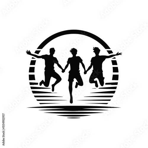 friends jumping vector silhouette clip art logo design illustration