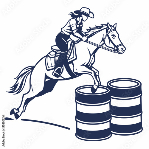 Cowgirl riding horse around barrels barrel racing rodeo