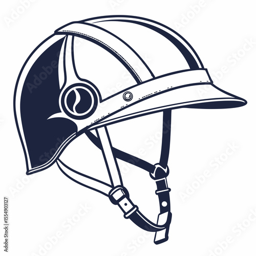Dark blue equestrian helmet with straps and visor riding helmet safety gear