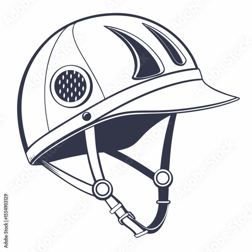Dark blue equestrian helmet with vents and chin strap riding gear safety equipment