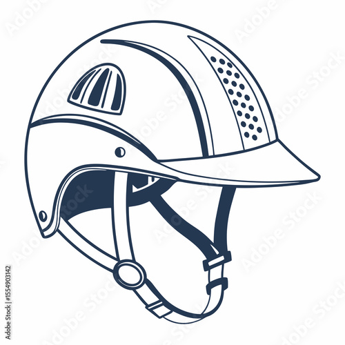 Dark blue equestrian riding helmet outline with straps and vents equestrian helmet horse riding