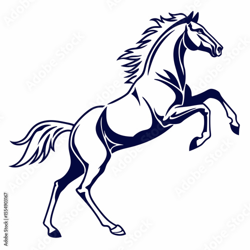 Dark blue horse rearing on a white background silhouette animal