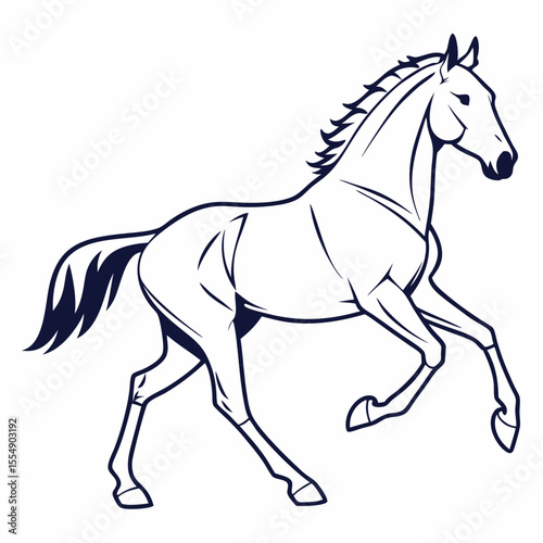 Dark blue horse galloping across white background animal mammal