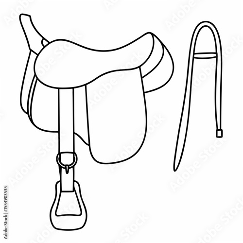 Equestrian saddle and stirrup outline horse riding tack