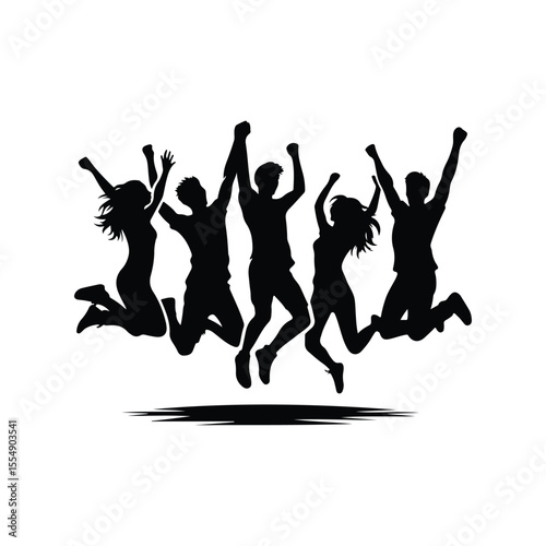 friends jumping vector silhouette clip art logo design illustration