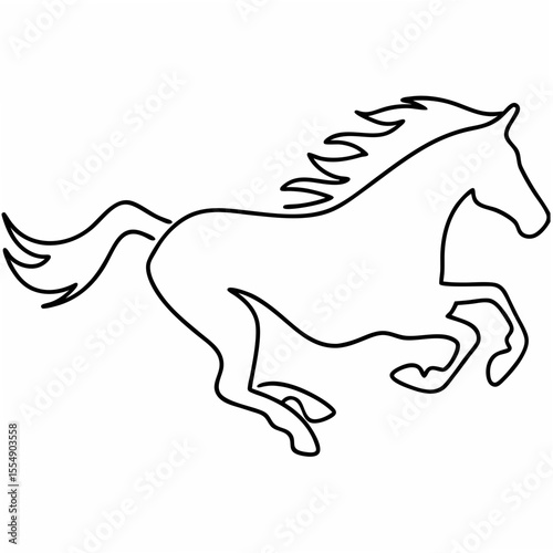 Galloping horse outline on a white background running black and white