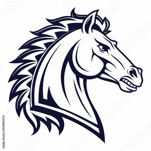 Fierce dark blue horse head emblem equine animal