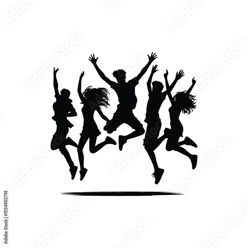 friends jumping vector silhouette clip art logo design illustration
