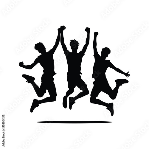 friends jumping vector silhouette clip art logo design illustration