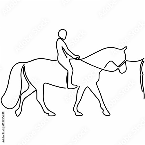 Rider and horse in continuous line art style equestrian animal