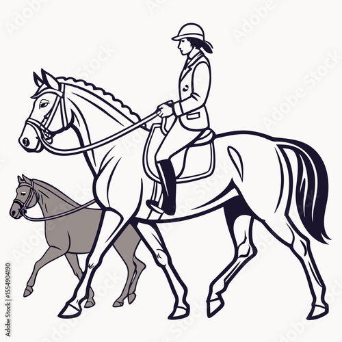 Rider leading horse in equestrian attire horse riding