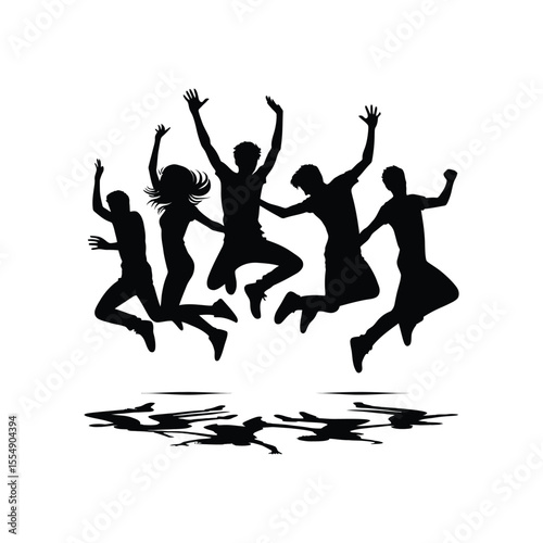 friends jumping vector silhouette clip art logo design illustration
