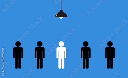 One person stands out among a group illuminated by a single light source