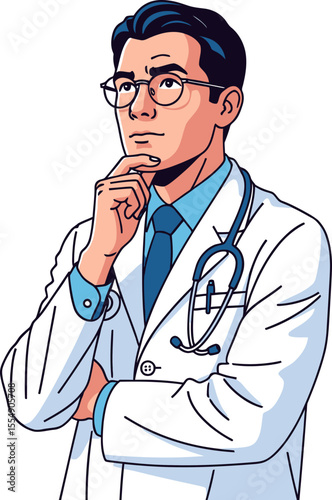Thoughtful Male Doctor in a White Coat with Stethoscope Pondering Medical Decisions