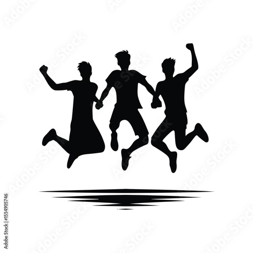 friends jumping vector silhouette clip art logo design illustration